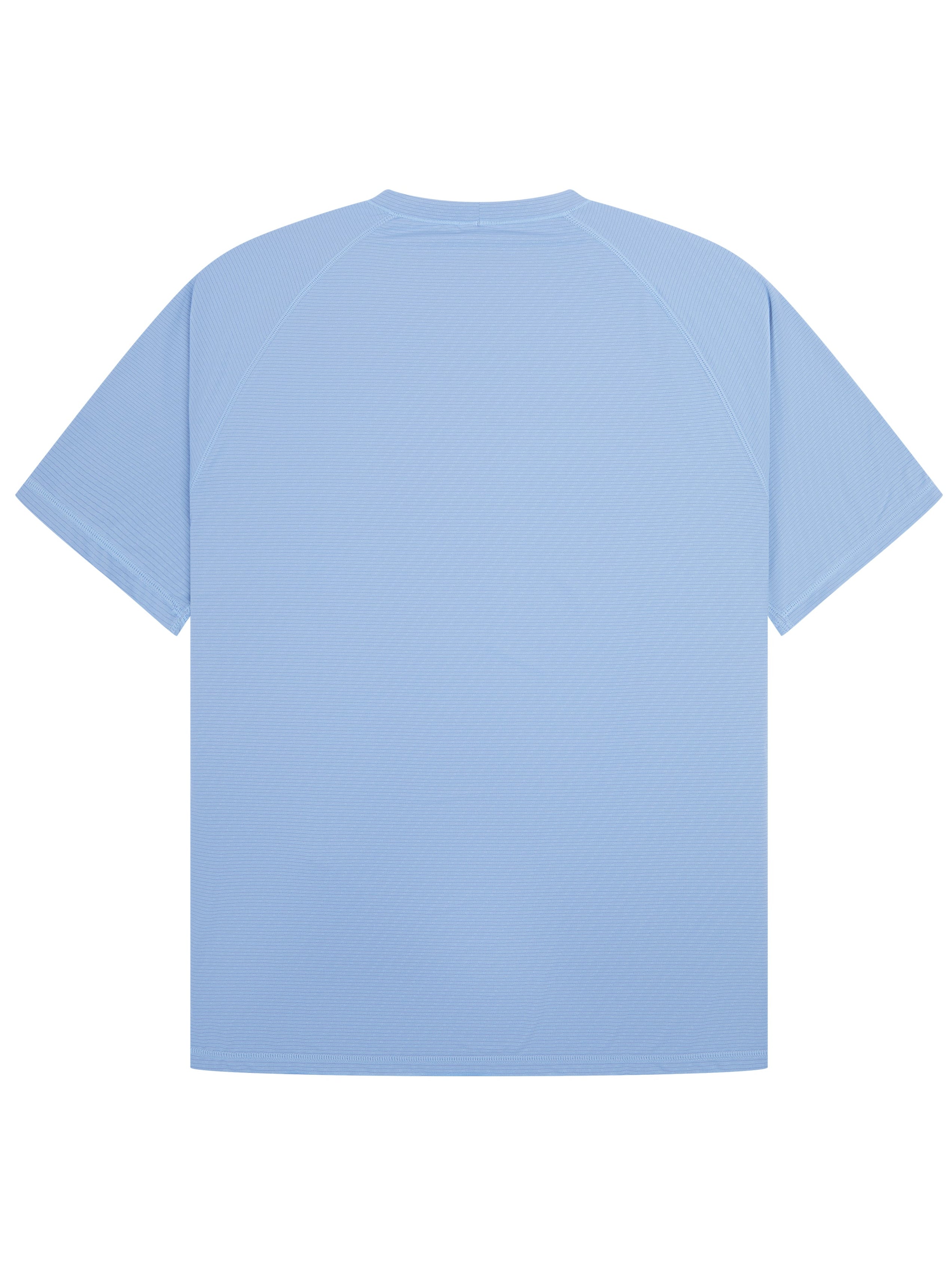 A light blue short-sleeve t-shirt shown from the back, photographed flat against a solid white background.