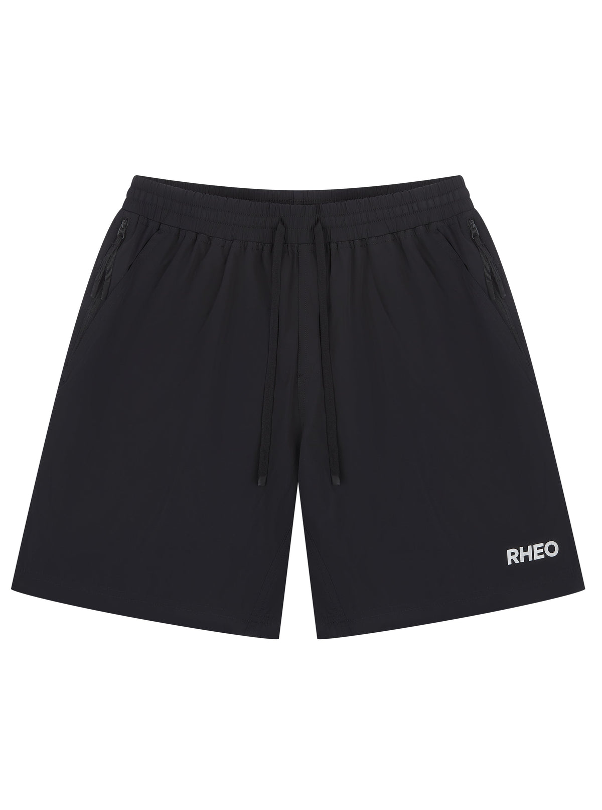 RHEO ClayShell™ 7" Shorts in black with elasticated waistband, drawstring and zip pockets.