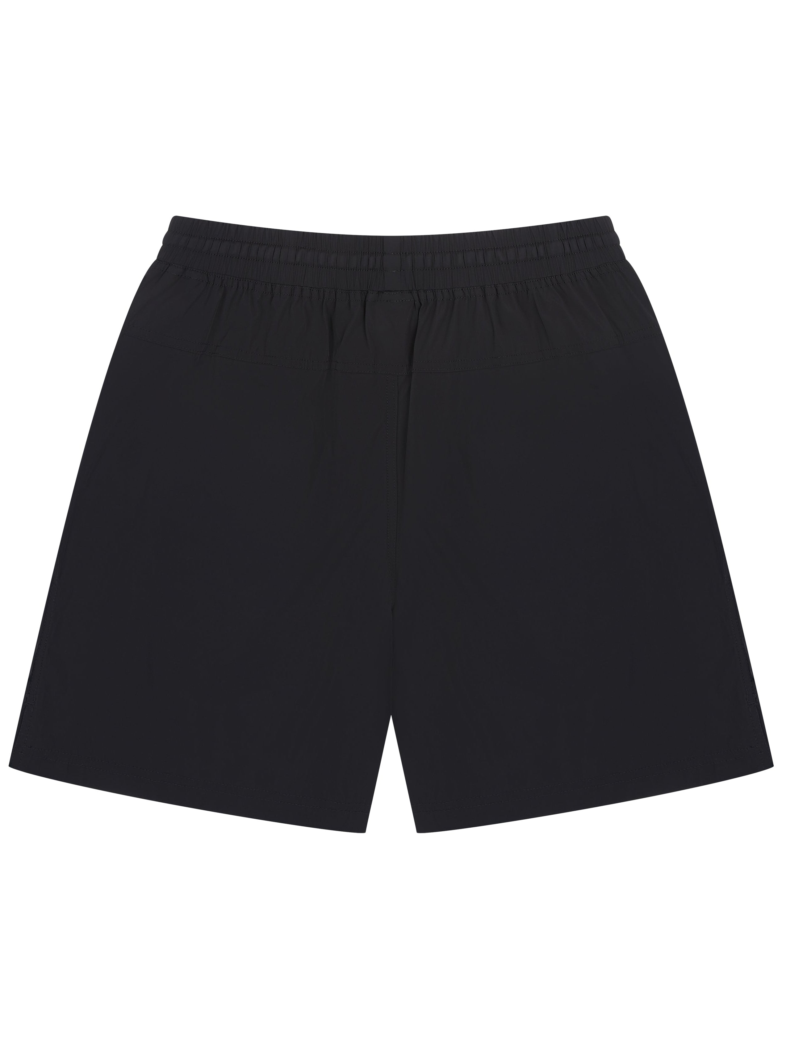Black athletic shorts with an elastic waistband, shown flat against a solid white background.