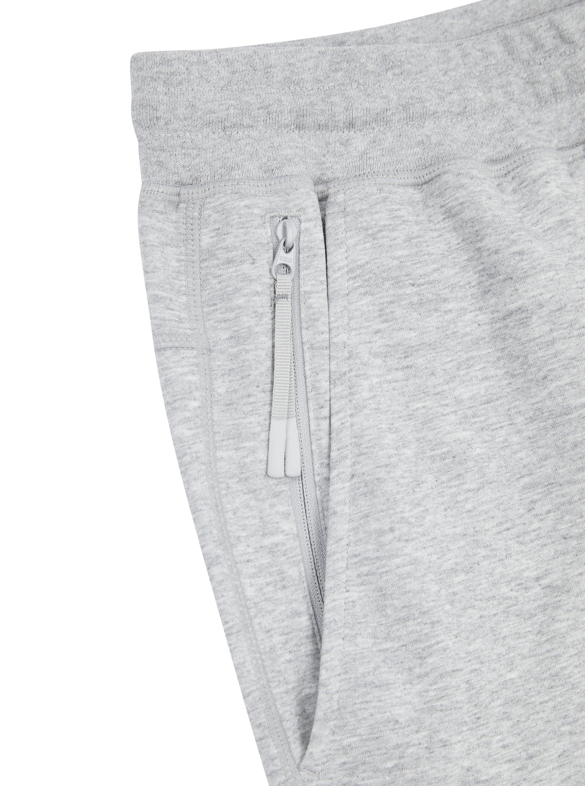 Close-up of grey RHEO CryoCotton™ Joggers showing the zippered side pocket and waistband.